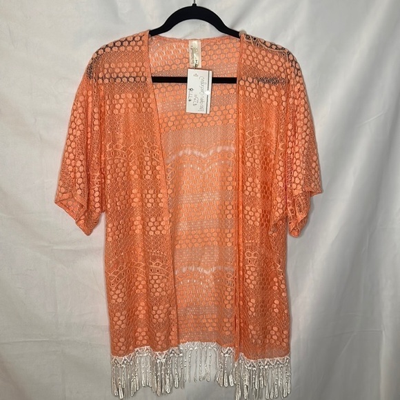 NWT MOA CORAL LACE FRINGE KIMONO SWEATER (S) - Picture 1 of 6